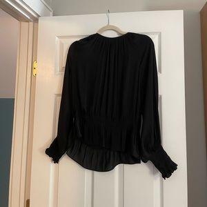 H&M Balloon Sleeve Tie Back Silky Blouse in Black